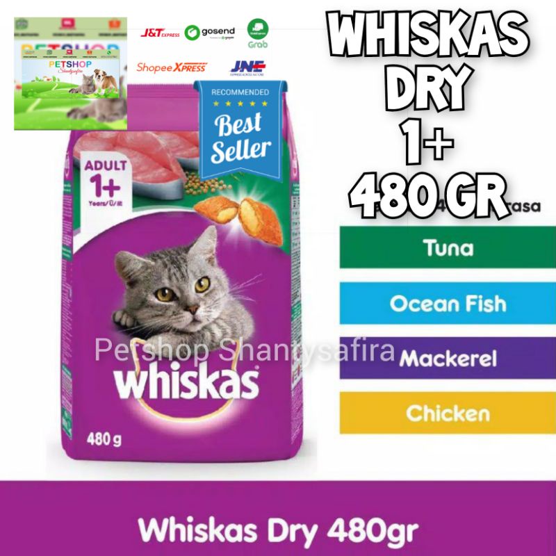 MAKANAN KUCING WHISKAS KERING ADULT 480 GR 1+ / WHISKAS DRY ADULT 480GR  USIA 1+ KUCING DEWASA