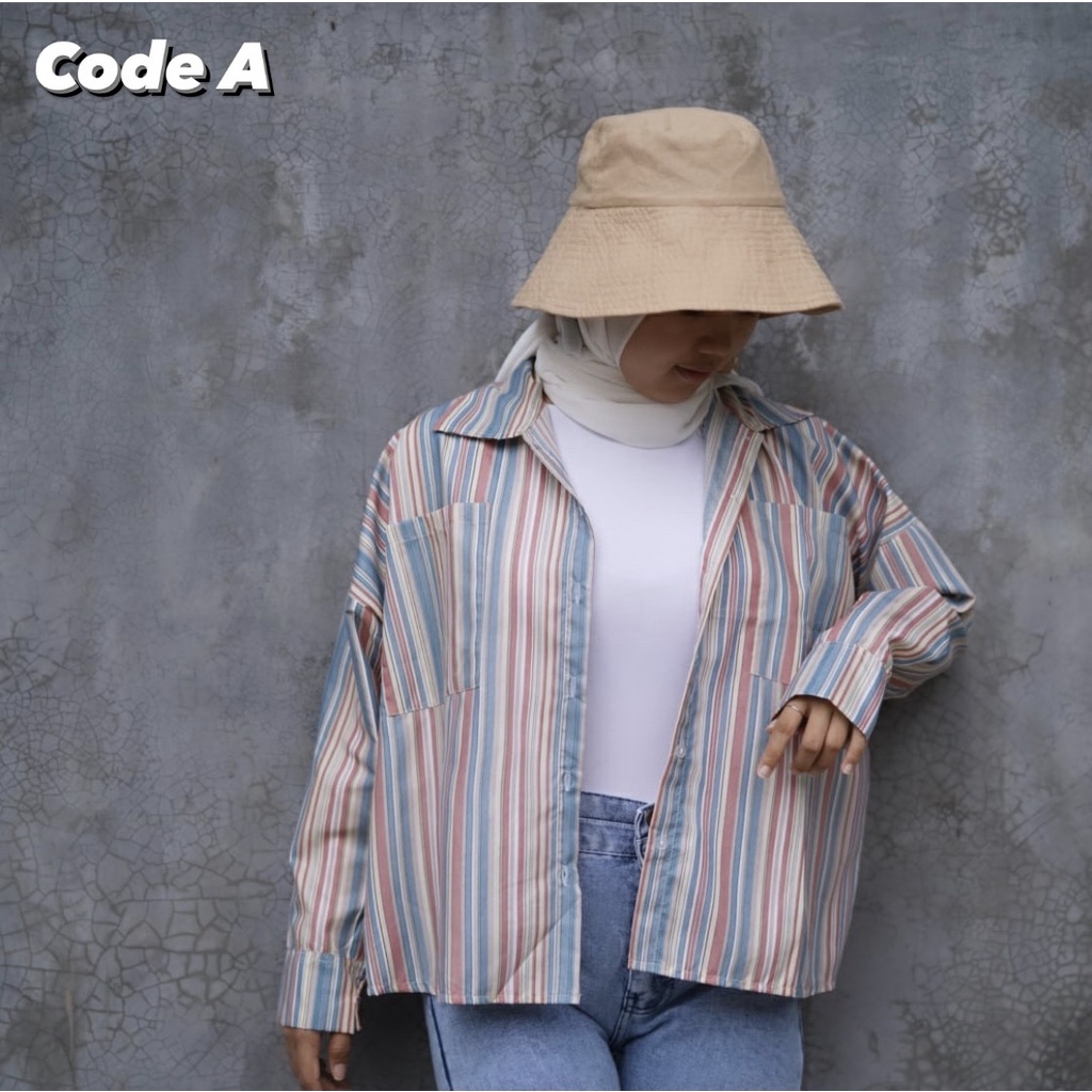 BEFAST - ZFF OOTD Kemeja AYUNA / Picato Oversize Candy Cute Shirt / kemeja Salur Wanita / Kem Bisa Di Jadikan Outer / Kemeja Lengan Panjang / Trendy / Terlaris / Fashion Wanita Kekinian / Kemeja Casual Wanita