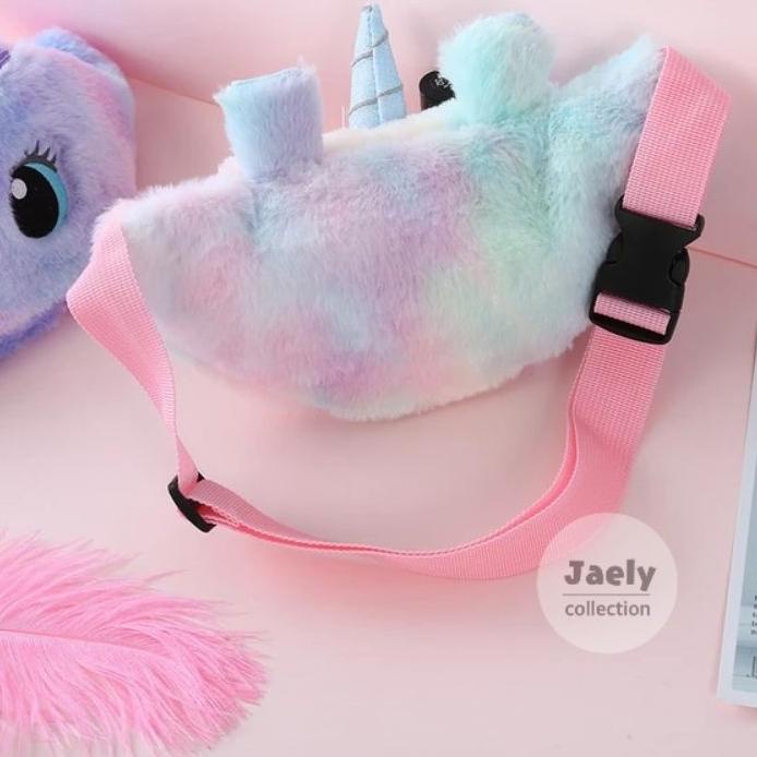✦ WAISTBAG BULU KARAKTER WAIST BAG UNICORN TAS PINGGANG ANAK PEREMPUAN TAS SELEMPANG BULU BUMBAG ANA