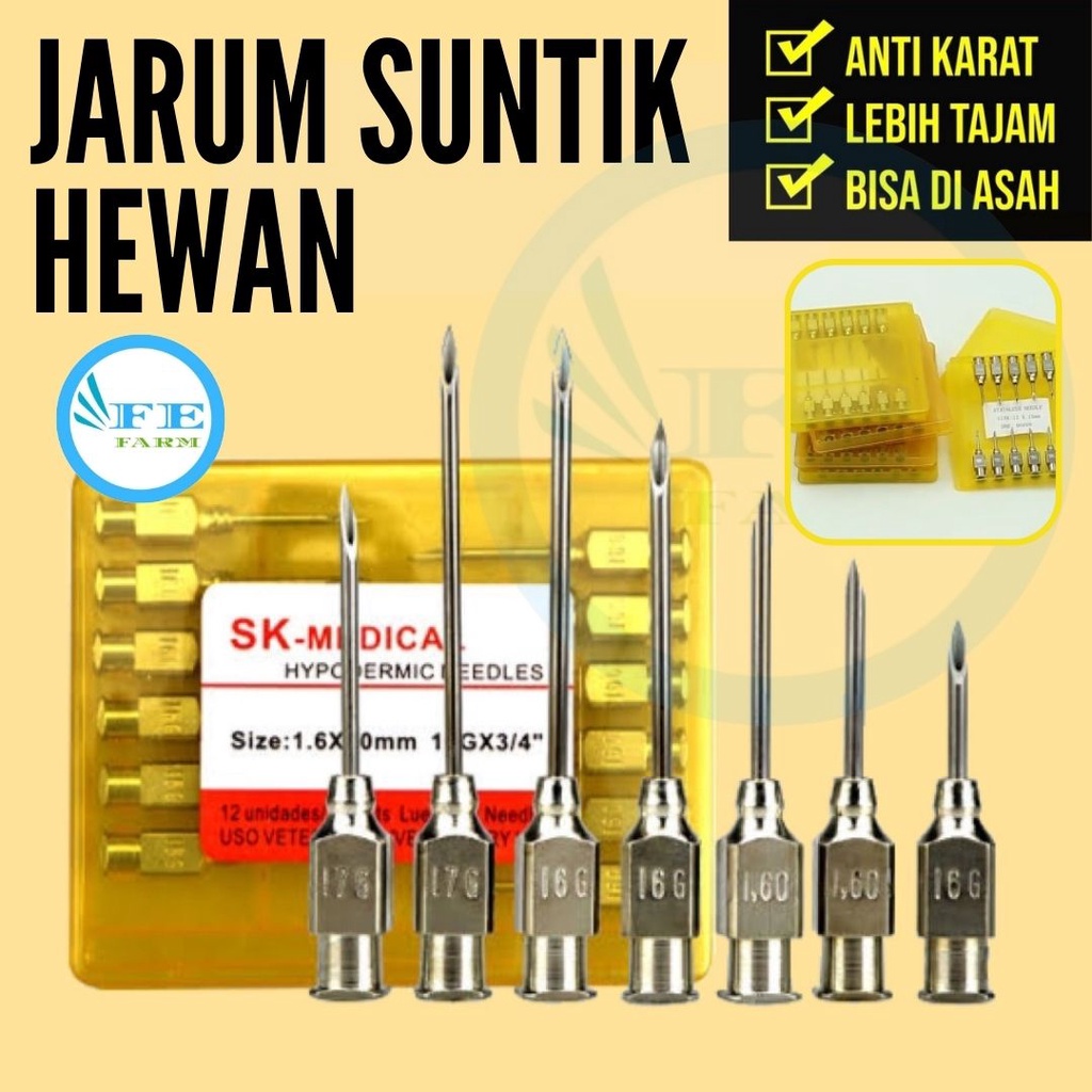 Jarum Suntik Stainless Steel Vaksin Ternak Unggas Ayam Kambing Sapi 1 box 12 buah  FEFARM