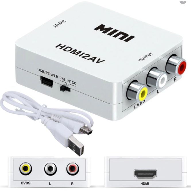 Mini HDMI To AV Converter Adapter High Definition 1080P Plug &amp; Play 3 colokan RCA Box