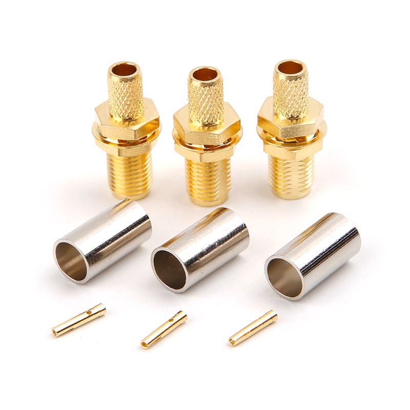 10pcs Konektor Rf Sma Female Nut Bulkhead Crimp Untuk Rg58 Rg142 Lmr195 Rg400