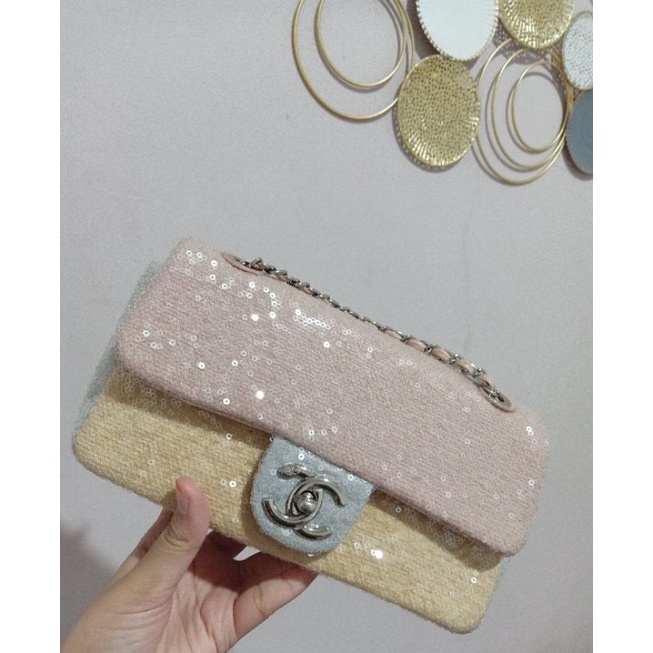 bag tas Chanel channel premium blink blink pink soft preloved second bekas