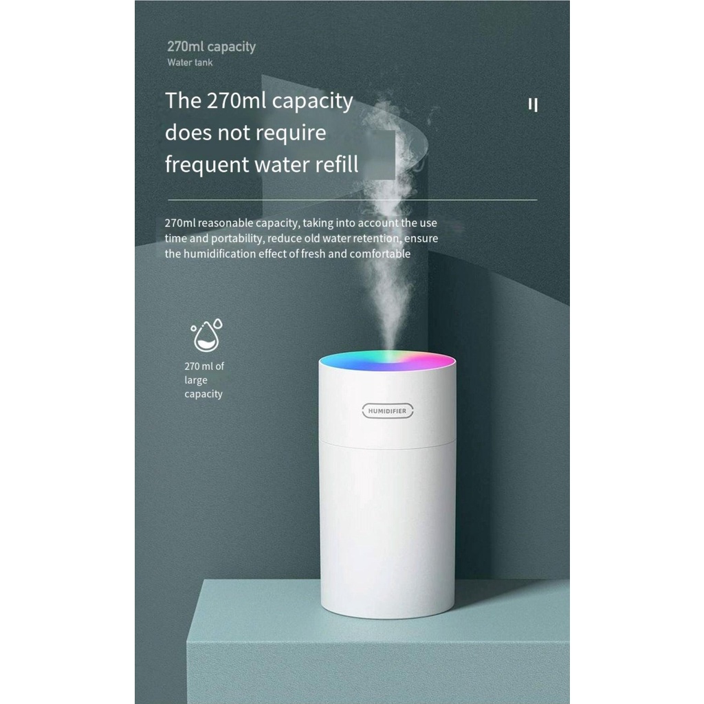 HUMIDIFIER ULTRASONIC AROMATHERAPHY OIL DIFFUSER COLORFUL DQ108 270 ML