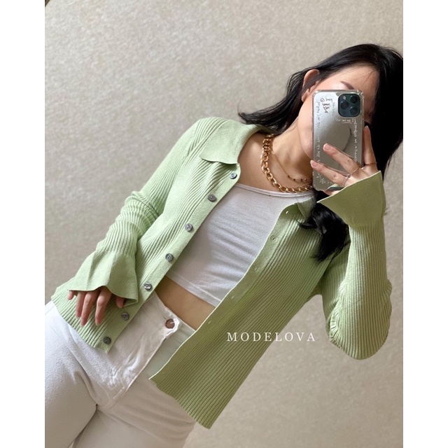 MDLV ~ K255# Knit Long Sleeve Shirt Atasan Blouse Rajut Lengan Panjang Fashion Import