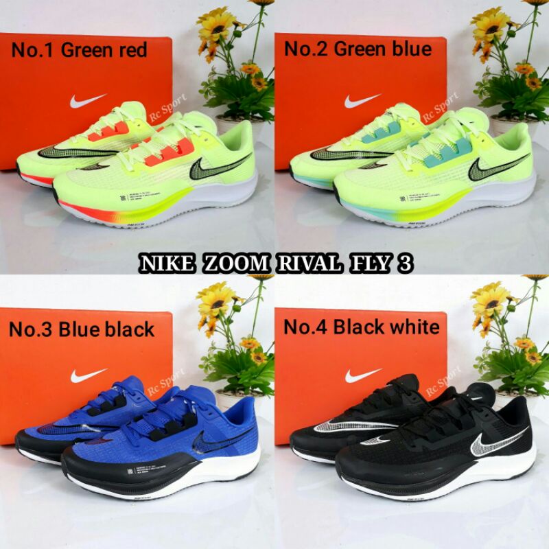 NIKE ZOOM RIVAL FLY 3 "Black Navy Blue Green" . Sepatu Casual Running Nike