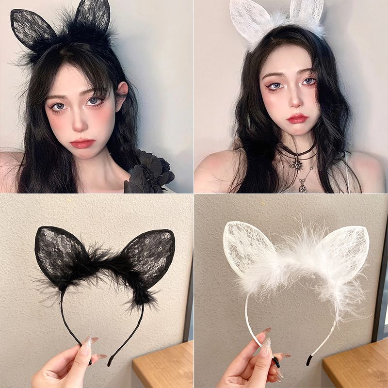 Bando Impor Korea Kucing Beludru Renda Neko Mimi Headband Cat Lace