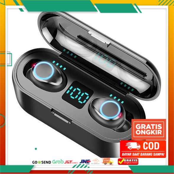 ZEBRA TWS Earphone Bluetooth 5.0 LED Powerbank Dock 2000mAh - F9-2