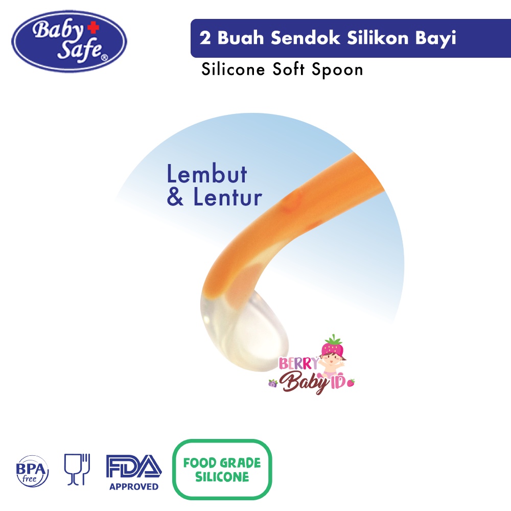 Baby Safe Silicone Soft Spoon 2 Sendok Silikon Bayi SC009 BBS054 Berry Mart