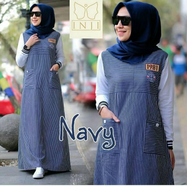 gamis Jenna dress | Gamis Terbaru 2020 Modern Remaja Terlaris Motif Garis Vertikal Bahan Katun