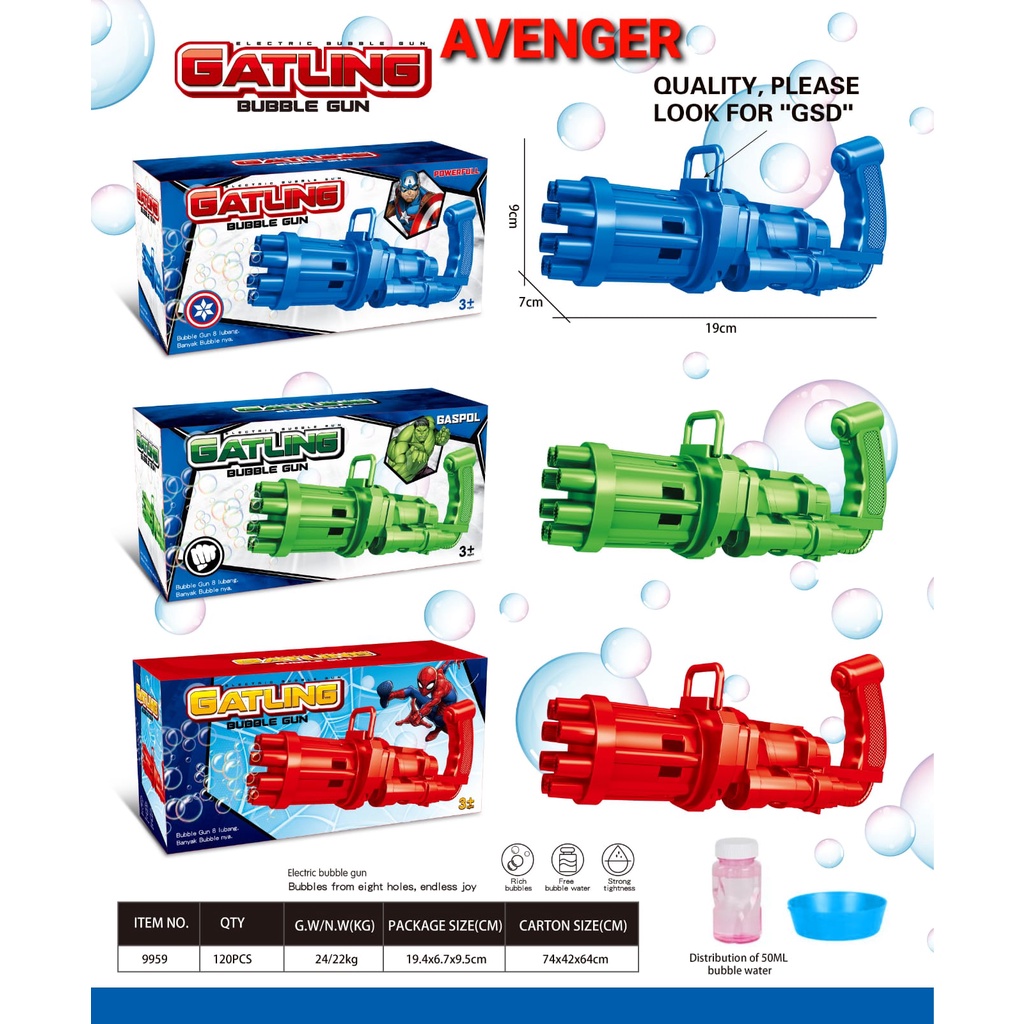 BUBBLE PISTOL GATLING GUN ELECTRICK GUN BUSA SUPER BANYAK DOLPHIN MUSIC LAMPU