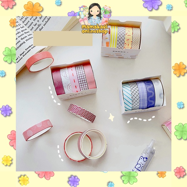 

1 Set 5 Pcs Washi Tape Basic Duct Tape Paper Tape Lucu Cute Hias Bullet Journal Planner DIY jurnal MK1329