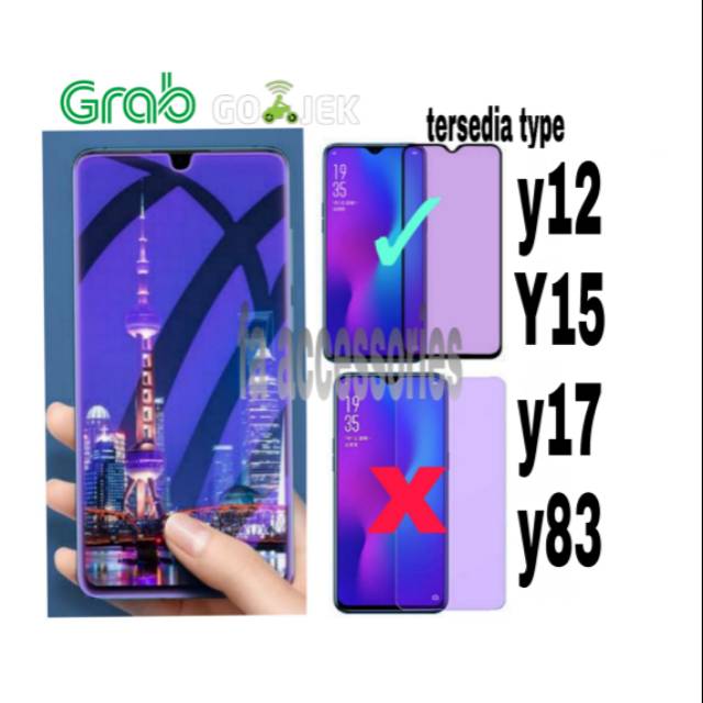 Tempered Glass Bluray Anti Blue Light Full 10D 99D Vivo y02 y02t y11 y12 y12i y12s Y15 Y15s y16 y17 y35  y36 y83 i t s full screen guard