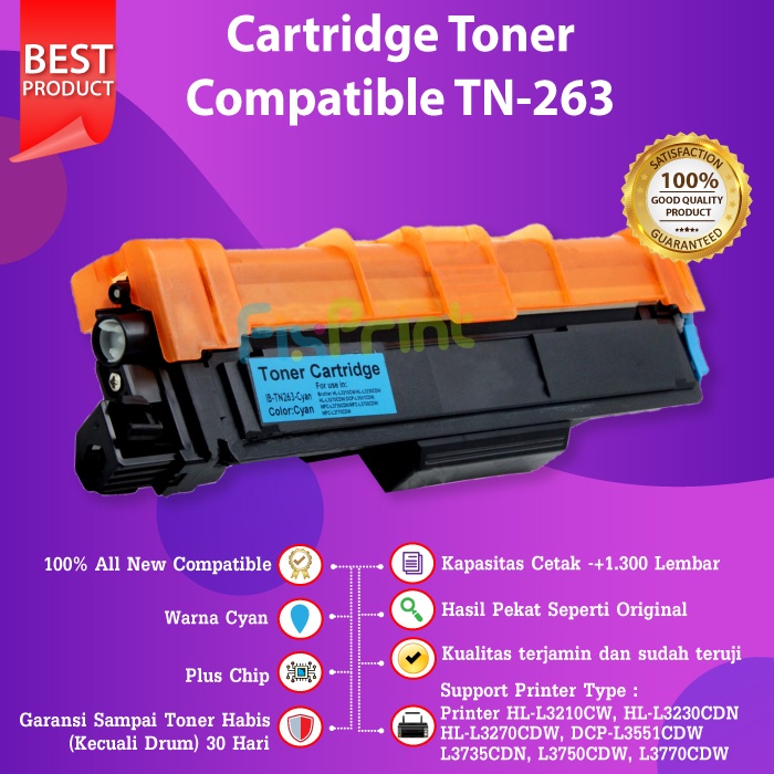 Cartridge Toner TN263 TN-263 Compatible Printer Brother HL-L3210CW L3230CDN L3270CDW DCP-L3551CDW