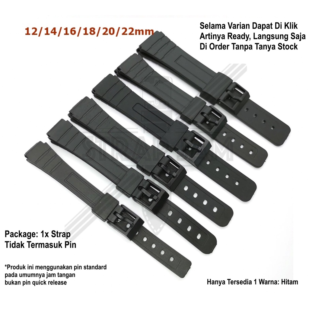 Strap Umum Universal 12mm 14mm 16mm 18mm 20mm 22mm - Tali Jam Tangan Rubber Silikon Karet