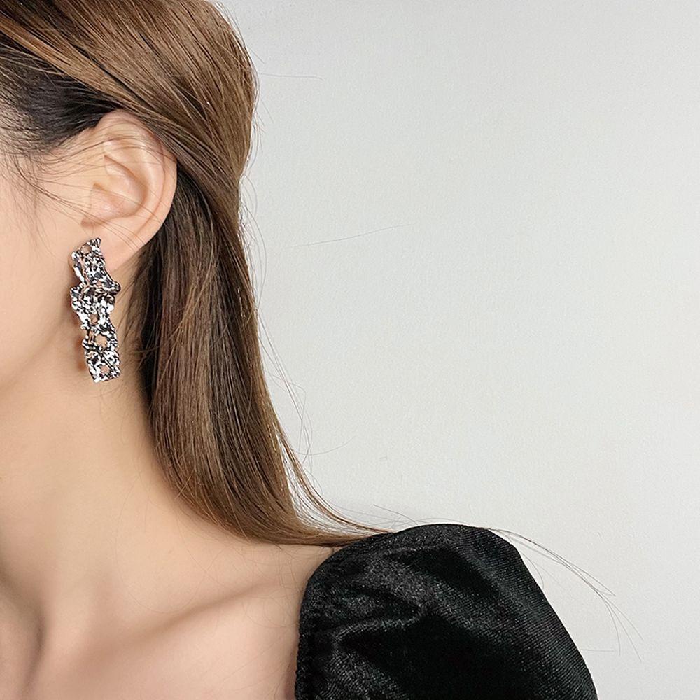 Mxbeauty Tidak Teratur Logam Pejantan Anting Trendi Berongga Berkilau Klip Anting Putri Telinga Giwang Perhiasan Hadiah Menjuntai Anting-Anting Vintage Gaya Korea