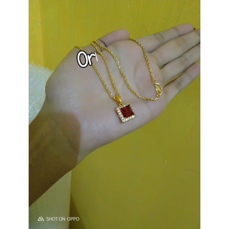 kalung nori liontin permata merah kotak sepuhan