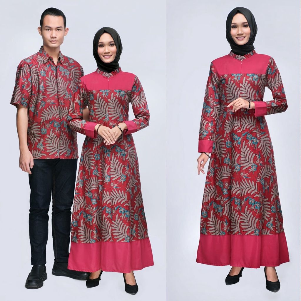 ATHIRA MERAH BATIK COUPLE KELUARGA PASANGAN MODERN JUMBO PREMIUM SARIMBIT AYAH IBU ANAK DRESS GAMIS