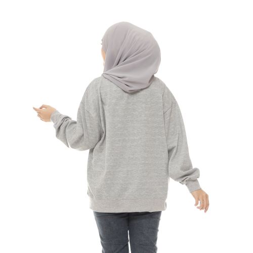 Biiu Sweater Wanita Oversize Crewneck Korean Grey Misty