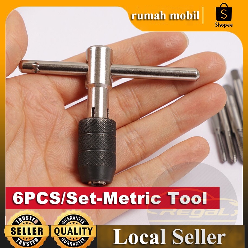 6pcs - Mata Bor Tap Die Set - Pembuat Ulir Sekrup dengan Tap Wrench OriginalMetric Tool / Metric Tap Set /Thread Tap/ Metric Die