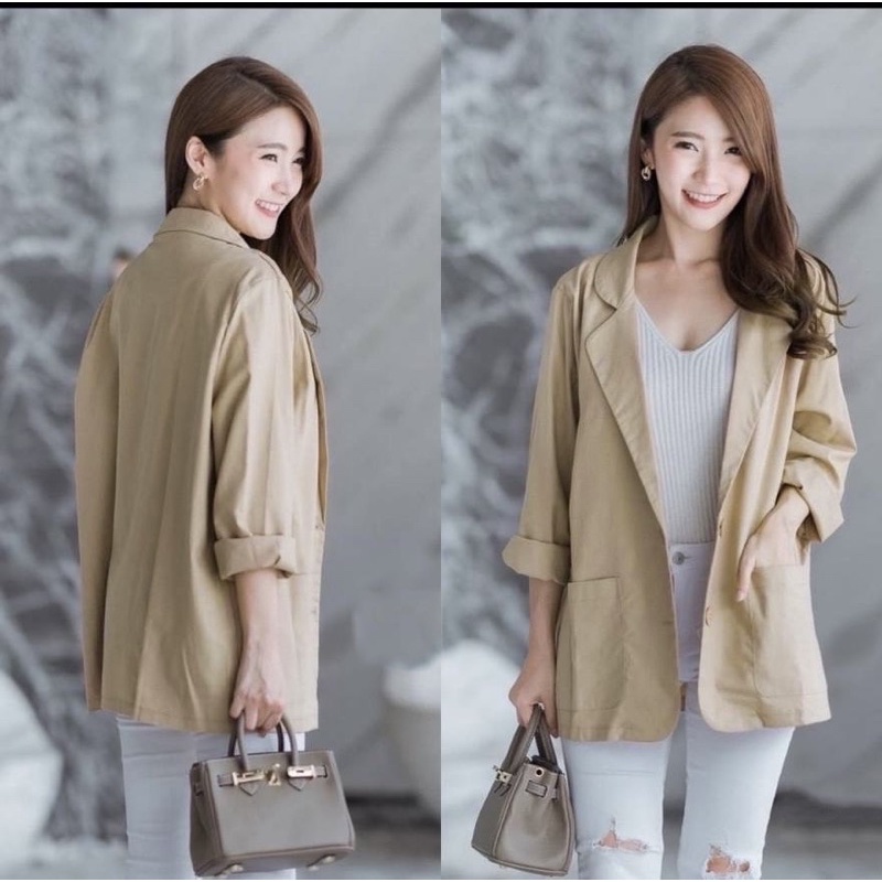 real pic blazer putih / blazer fahion korea / blazer kerja / outer putih / simply pocket blazer