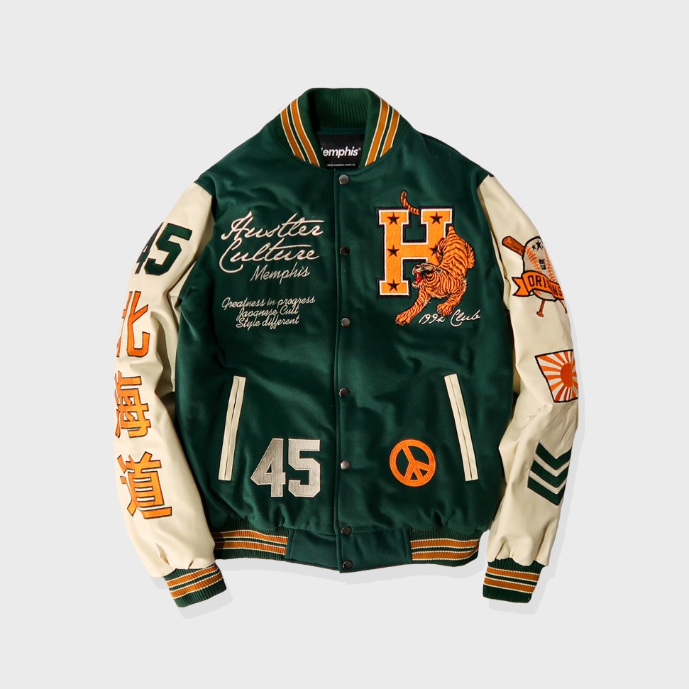 VARSITY JACKET TORA , YOKOSUKA , TOUCHDOWN , KAMIKAZE(BLACK) , HOMERUN , OKINAWA  (ORI memphis origi