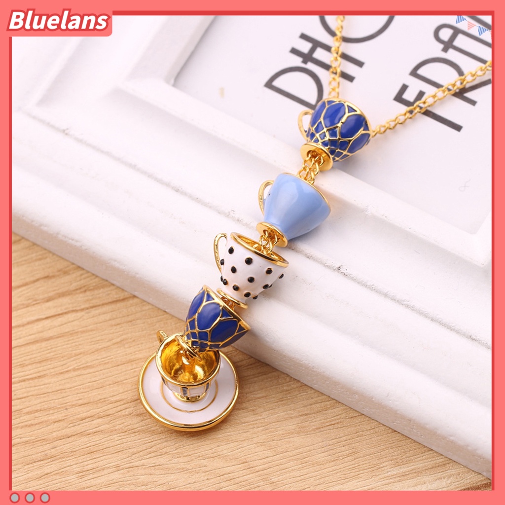 Bluelans Necklace Enamel Style Teacup Design Alloy Women Long Necklace for Sweater