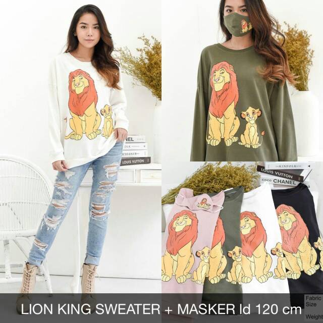Lion King Sweater+FREE MASKER ATASAN LENGAN PANJANG MELAR CASUAL KEKINIAN JUMBO BIGSIZE XXL 2XL