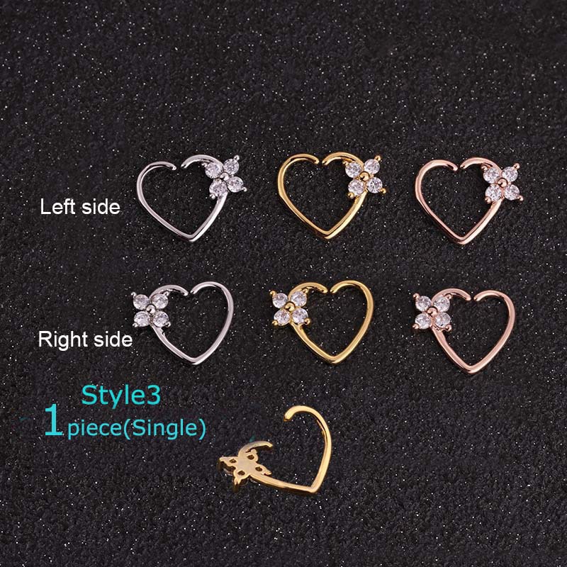 1piece Heart Copper with Zircon Earrings Pinna Daith Helix Piercing