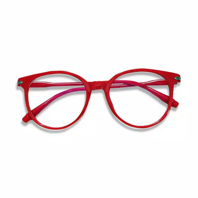 Kacamata Anti Radiasi Fashion Wanita Pria Frame Ringan Korea Design Lensa Transparan Anti UV-merah susu