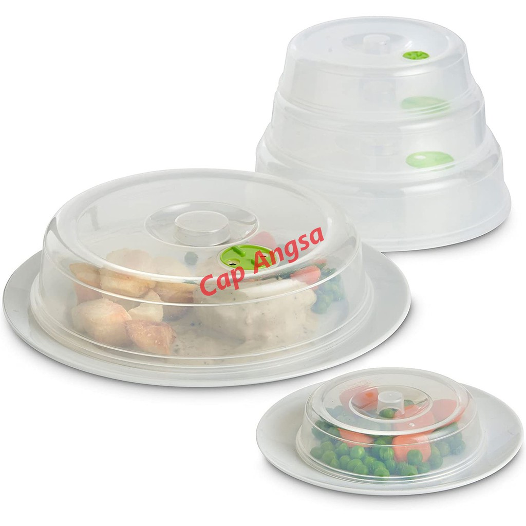 FOOD COVER MICROWAVE TUTUP TUDUNG SAJI BULAT TUTUP MAKANAN  TRANSPARAN 3-5 SET 22.5CM DIAMETER