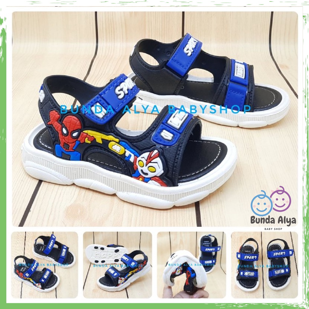 Sendal Anak Laki IMPORT Usia 1 Sampai 4  Tahun BIRU Model Tali Velcro - Sepatu Sandal Anak Model Keren Bahan Karet Elastis Anti Licin Nyaman Dipakai Size 21-30