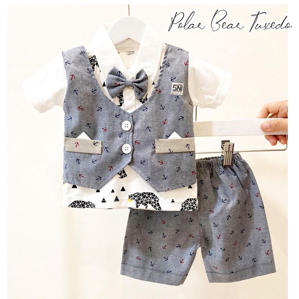 ROMPI GRIZZ / MR JOHN / PAUS CRABBY / MILK Tuxedo Vest Baju Setelan Kaos Celana Pergi Jalan Lucu Fashion Anak Bayi Cowok Laki Terlaris Lucu