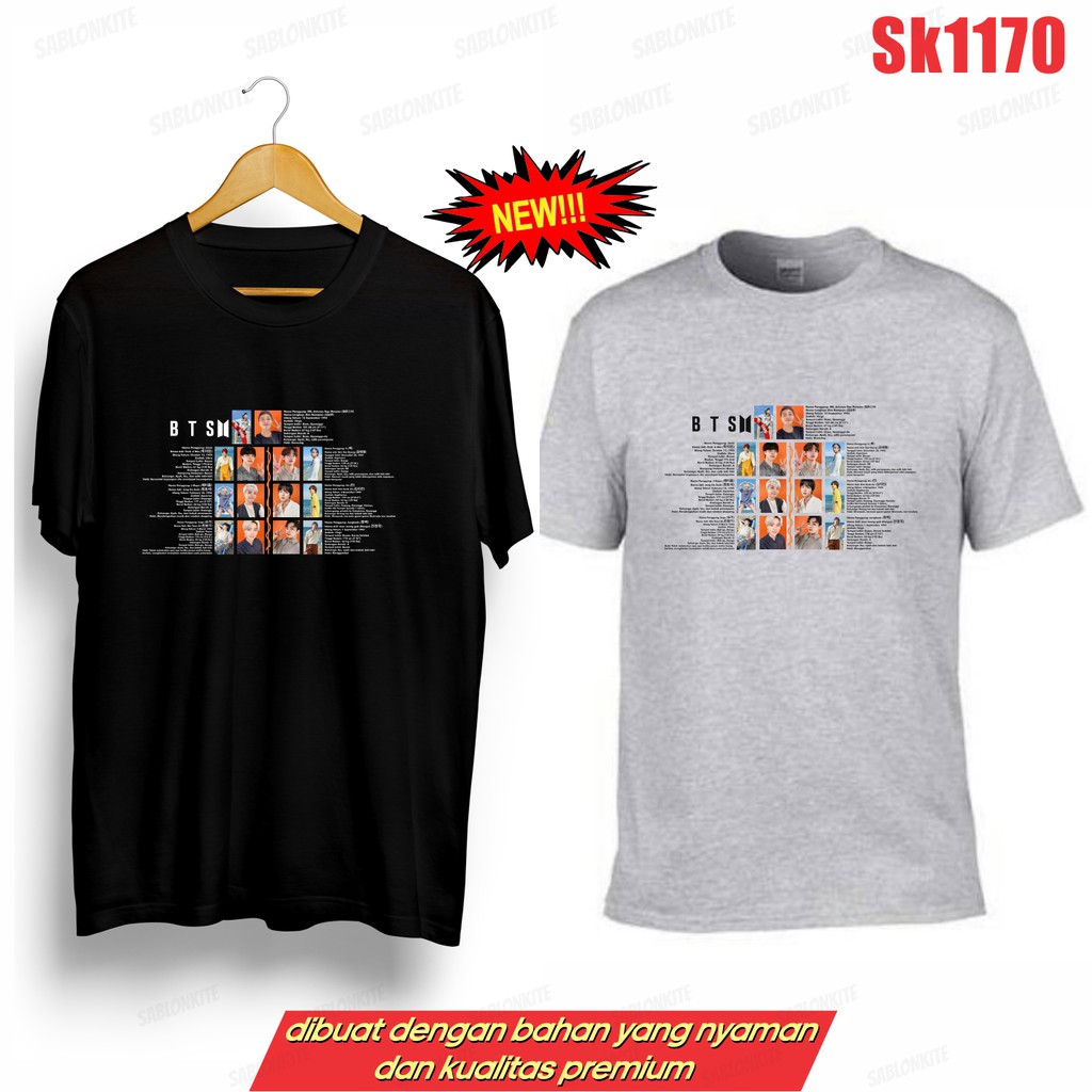 MURAH!!! KAOS KPOP BIODATA JK V JM SG JH JM JIN SK1170 UNISEX COMBED 30S