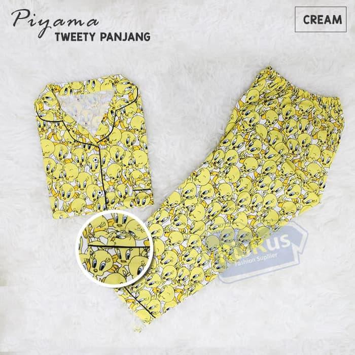 Terlaris CP NEW TWEETY PIYAMA CELANA PANJANG BAJU TIDUR PAJAMAS GROSIR - Biru Murah