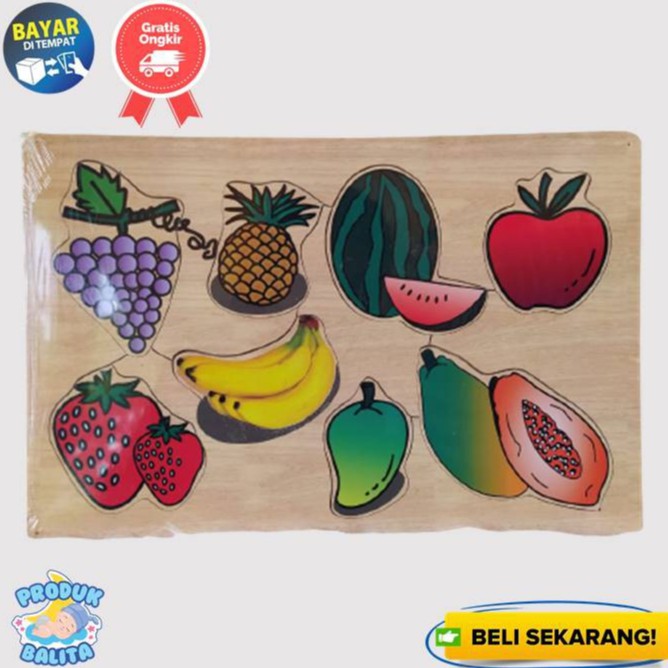 Mainan Edukasi Anak Balita Perempuan Laki Laki Puzzle Kayu Gambar Buah