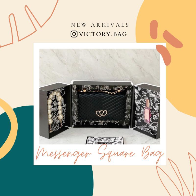 Gift Set Box Tas Wanita Charles and Keith CK Messenger Square Bag