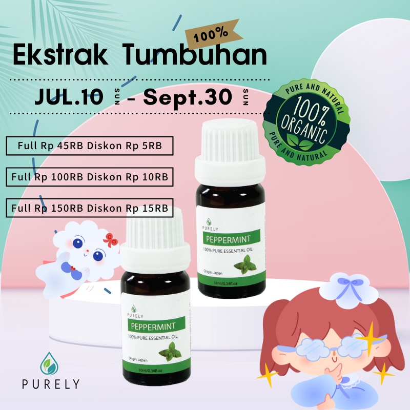 PURELY Peppermint essential oil dapat digunakan oleh anak-anak dan ibu hamil, Therapeutic-Grade 10ml