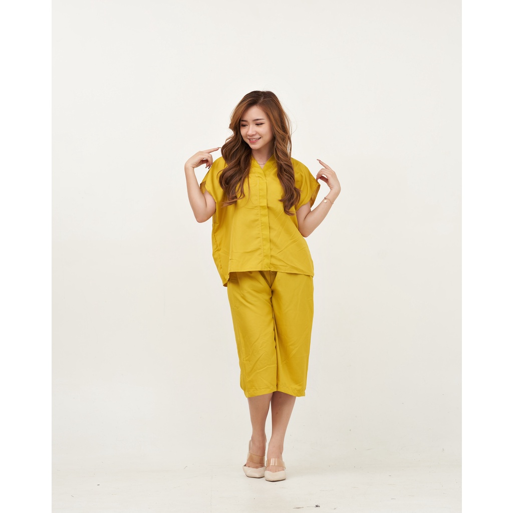 IZANY Piyama Dewasa Daily ONE SET V / SET Kulot Kimono PLAIN Polos-MUSTARD PLAIN