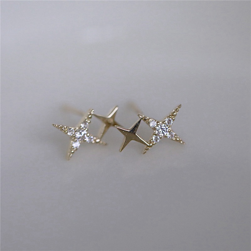 Anting Tusuk Sterling Silver 925 Lapis Emas 14K Desain Bintang Hias Kristal Untuk Wanita