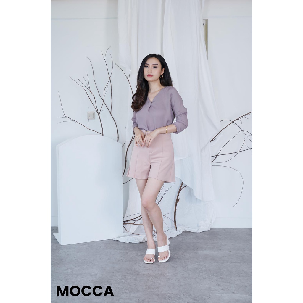 Kemeja V-Neck Alpaca Atasan Wanita Top