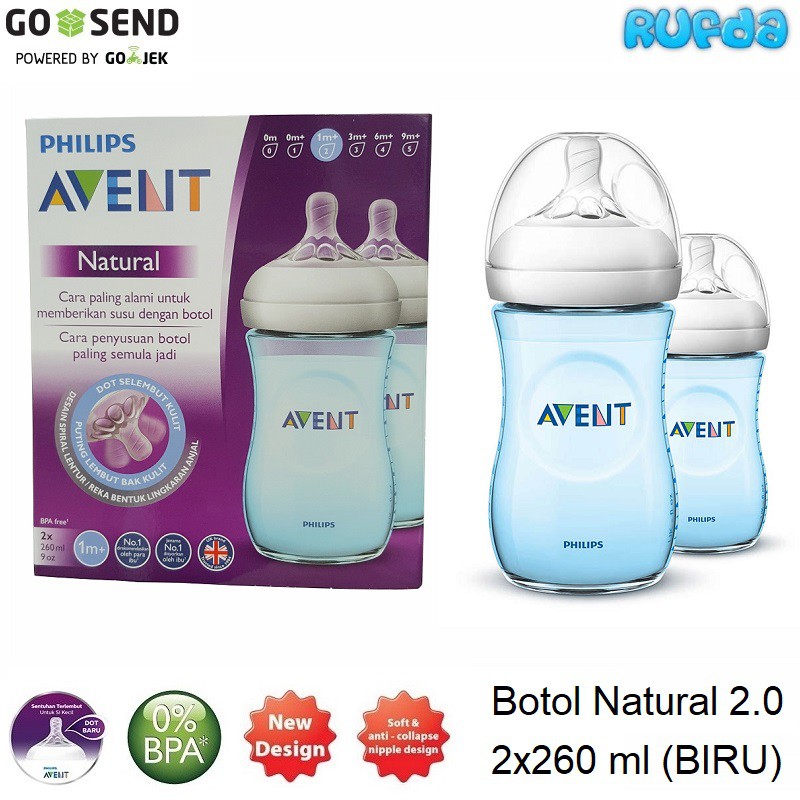 (BIRU) 2x260ml Philips Avent Natural Bottle / Botol Susu Bayi