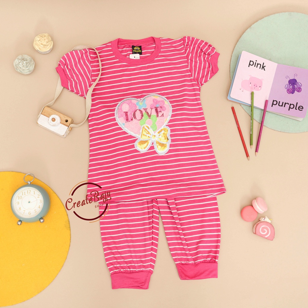 SETELAN ANAK PEREMPUAN 1-10 TAHUN LOVE SALUR BAJU ANAK CEWEK LENGAN PENDEK MURAH