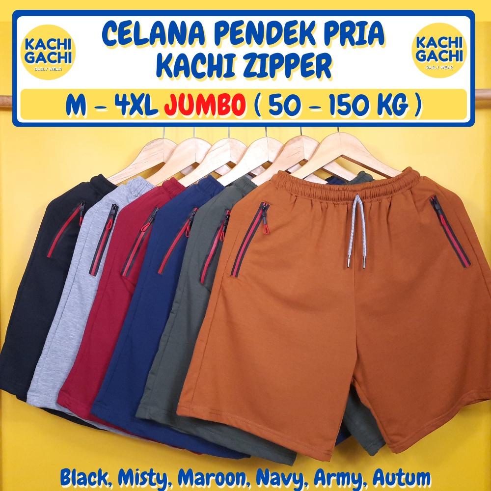 Celana Pendek Pria Jumbo / Celana Kolor Pria Santai / Short Pants Pria Big Size - Kachi Red Zipper