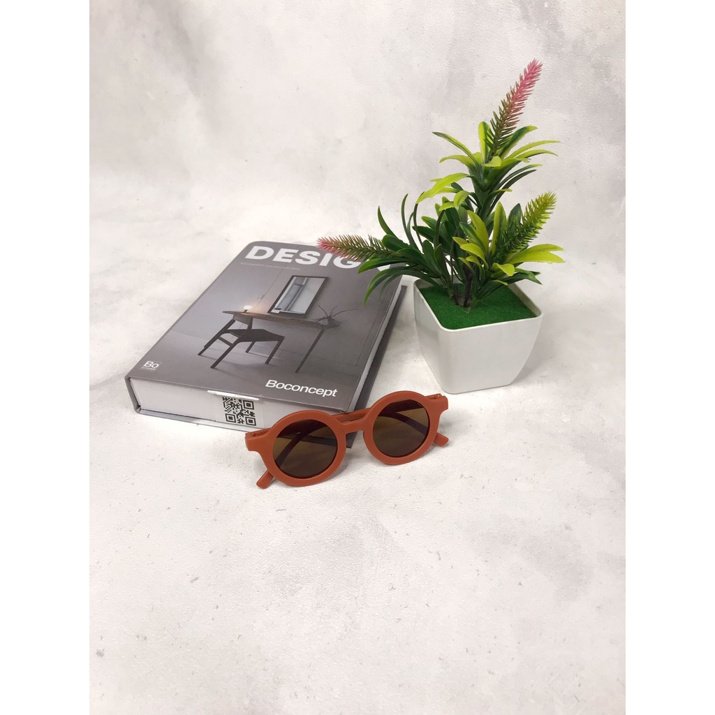 Kacamata anak bulat Retro Kacamata Hitam Anak Bayi Balita Kekinian unisex chubbydut-Terracota