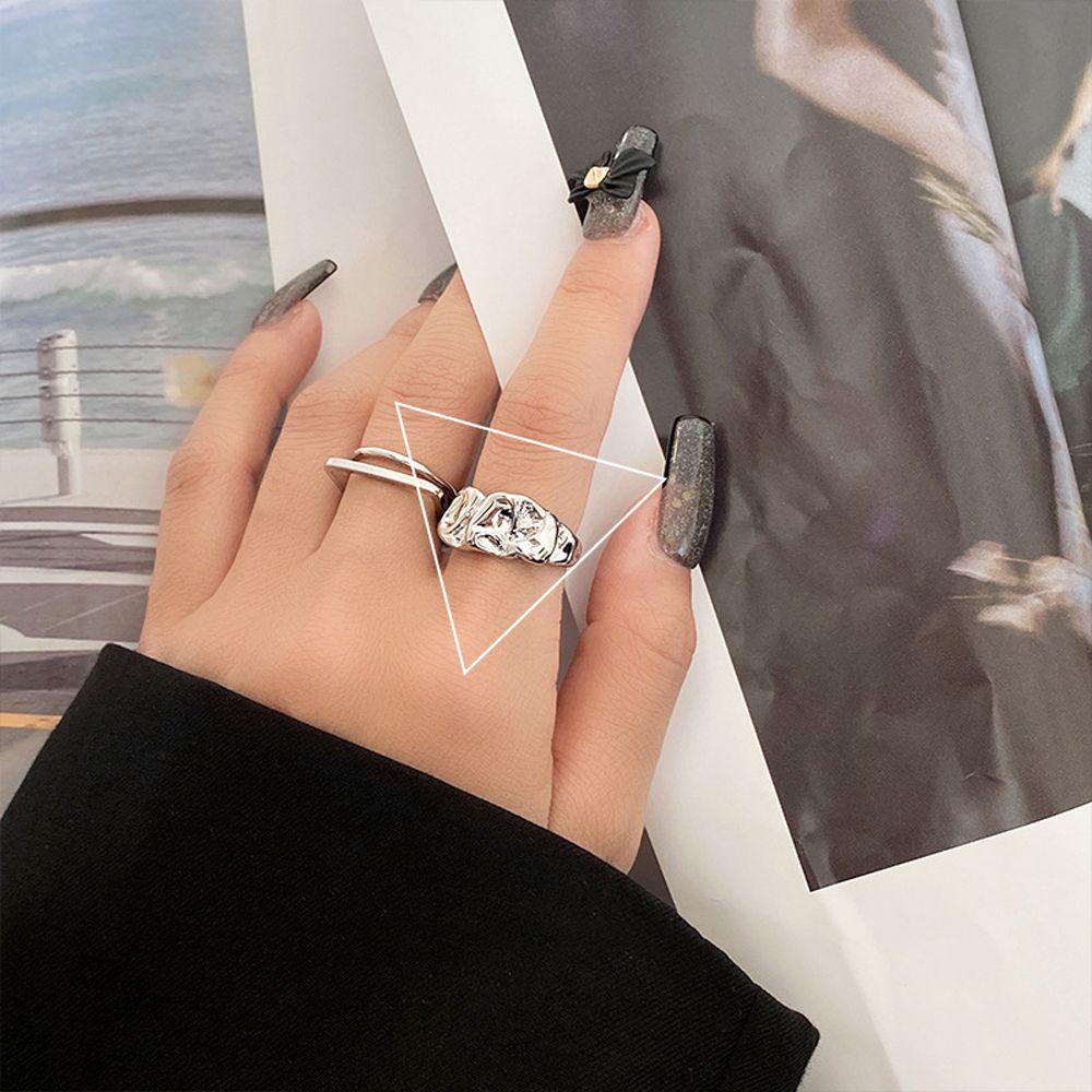 Mxbeauty Cincin Lipit Logam Elegan Minimalis Pesta Berlubang Adjustable Open Ring Cincin Jari Telunjuk Gaya Korea