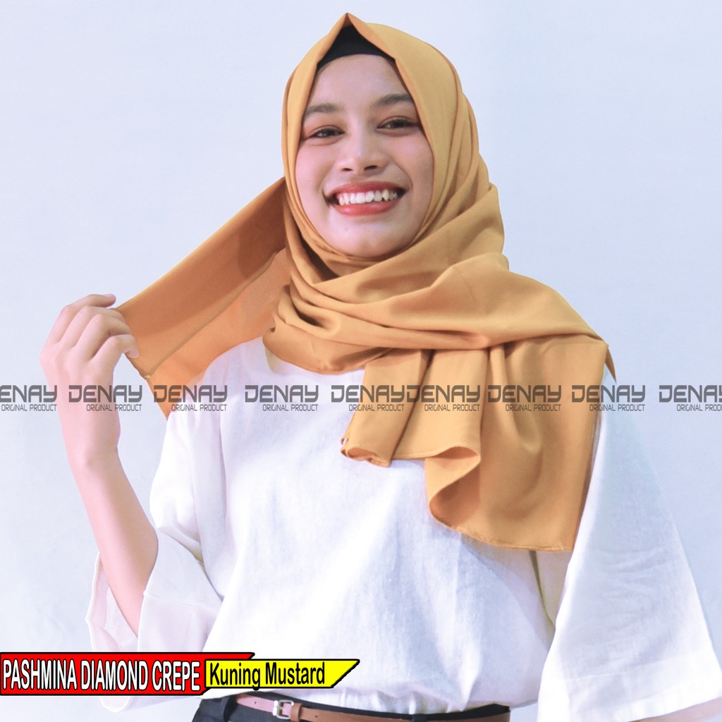 TOKODENAY - HIJAB PASHMINA DIAMOND CREPE - (150 x 75) JAHIT TEPI PASHMINA JILBAB POLOS