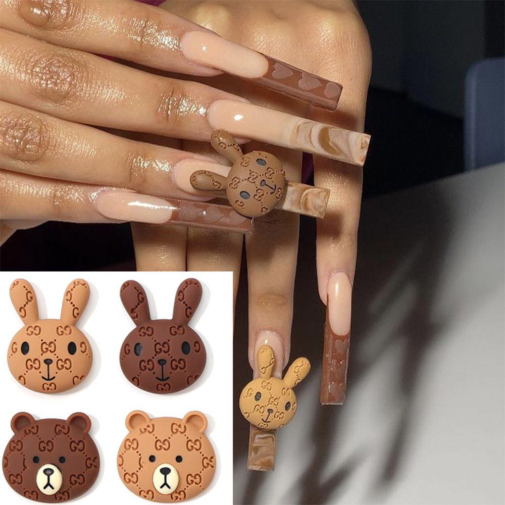 AUGUSTINA Agustin 3D Hiasan Kuku Kartun Gaya Jepang Desain Resin Beruang DIY Nail Art Dekorasi Bunny Nail Ornament