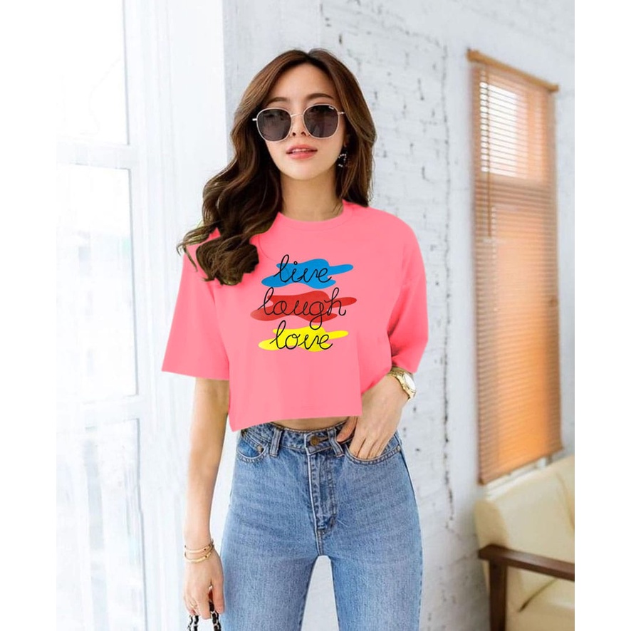 Flava_store - Crop Top Kaos Live Lough Love Murah Wanita