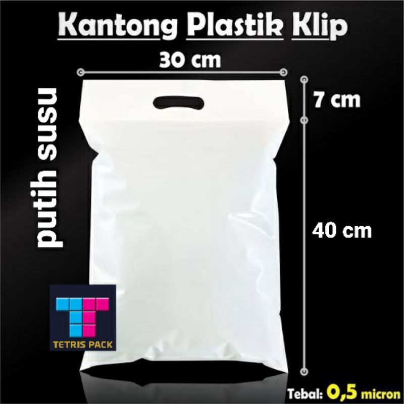 plastik jinjing klip warna putih ukuran 30x47 isi 50 lembar